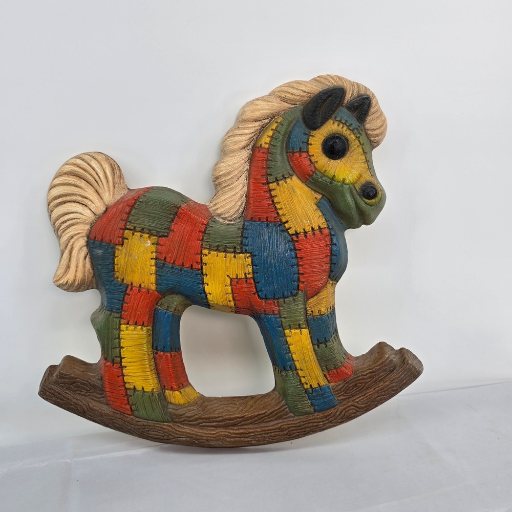 Vintage Patchwork Rocking Horse Wall Hanging Plaque Nursery Decor Multi-Color